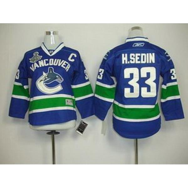 KIDS Vancouver Canucks 33 H.SEDIN blue 2011 Stanley Cup JERSEY