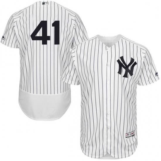 Mens Majestic NeW York Yankees 41 Randy Johnson White Home Flex Base Authentic Collection MLB Jersey