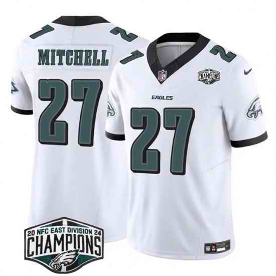 Men Philadelphia Eagles 27 Quinyon Mitchell White 2024 New NFC East Champions F U S E  Vapor Untouchable Limited Stitched Football Jersey