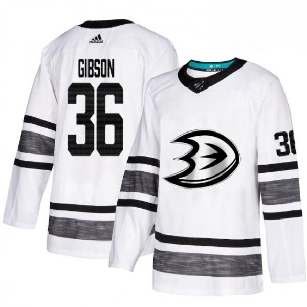 Mens Adidas Anaheim Ducks 36 John Gibson White 2019 All Star Game Parley Authentic Stitched NHL Jersey