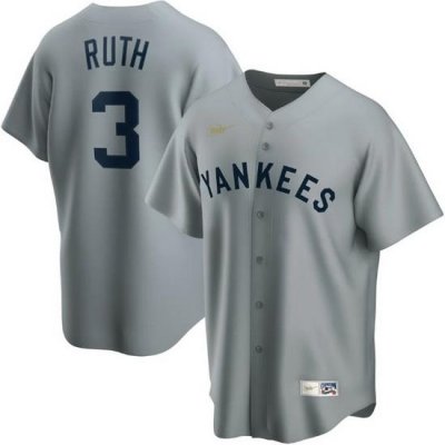 Men NeW York Yankees 3 Babe Ruth Grey Cool Base Stitched Baseball jersey