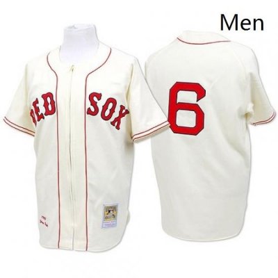 Mens Mitchell and Ness Boston Red Sox 6 Johnny Pesky Replica Cream Throwback MLB Jersey