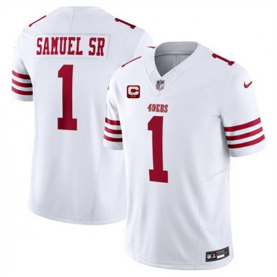 Men San Francisco 49ers 1 Deebo Samuel SR White 2024 F U S E  With 2 Star C Patch Vapor Untouchable Limited Stitched Football Jersey