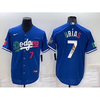 Men Los Angeles Dodgers 7 Julio Urias Royal Mexico Cool Base Stitched Baseball Jersey