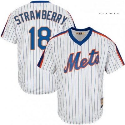 Mens Majestic New York Mets 18 Darryl Strawberry Replica White Cooperstown MLB Jersey