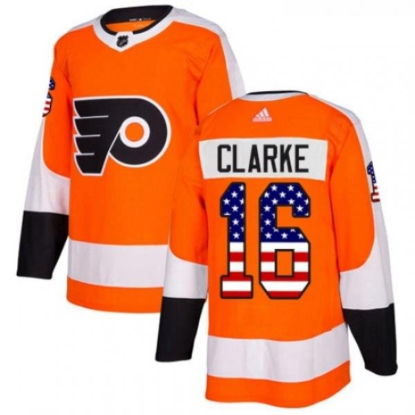 Youth Adidas Philadelphia Flyers 16 Bobby Clarke Authentic Orange USA Flag Fashion NHL Jersey