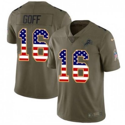 Men Detroit Lions 16 Jared Goff Olive USA Flag Men Stitched NFL Limited 2017 Salute To Service Jersey