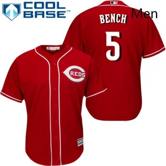 Mens Majestic Cincinnati Reds 5 Johnny Bench Replica Red Alternate Cool Base MLB Jersey