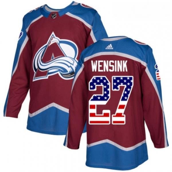 Youth Adidas Colorado Avalanche 27 John Wensink Authentic Burgundy Red USA Flag Fashion NHL Jersey