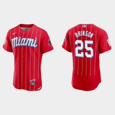 Miami Marlins 25 LeWis Brinson Men Nike 2021 City Connect Authentic MLB Jersey Red