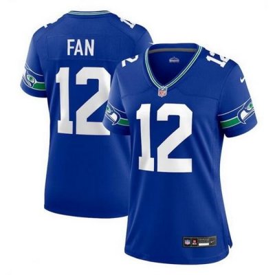 Women Seattle Seahawks 12th 12 Fan Royal Throwback Player Stitched Game Jersey  Run Small