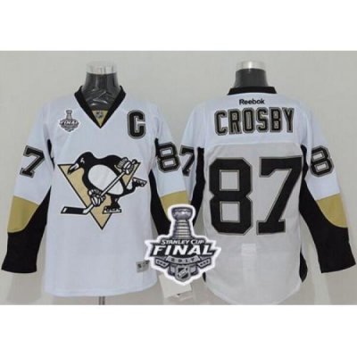 Penguins #87 Sidney Crosby White 2017 Stanley Cup Final Patch Stitched NHL Jersey