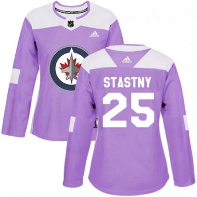 Womens Adidas Winnipeg Jets 25 Paul Stastny Authentic Purple Fights Cancer Practice NHL Jersey