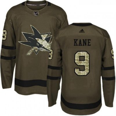 Youth Adidas San Jose Sharks 9 Evander Kane Authentic Green Salute to Service NHL Jersey