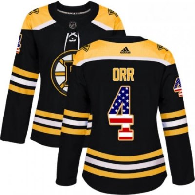 Womens Adidas Boston Bruins 4 Bobby Orr Authentic Black USA Flag Fashion NHL Jersey