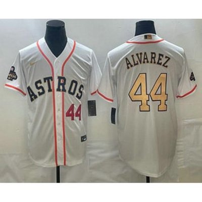 Men's Houston Astros #44 Yordan Alvarez Number 2023 White Gold World Serise Champions Patch Cool Base Stitched Jerseys