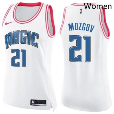 Womens Nike Orlando Magic 21 Timofey Mozgov Swingman White Pink Fashion NBA Jersey