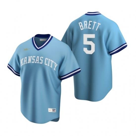 Mens Nike Kansas City Royals 5 George Brett Light Blue CooperstoWn Collection Road Stitched Baseball Jerse