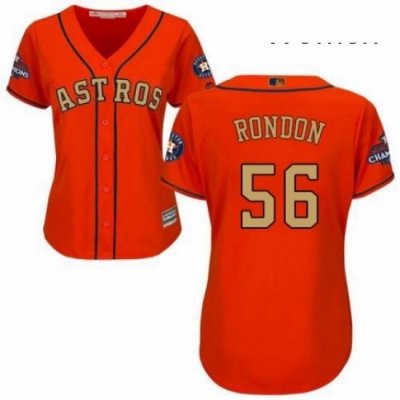 Womens Majestic Houston Astros 56 Hector Rondon Authentic Orange Alternate 2018 Gold Program Cool Base MLB Jersey