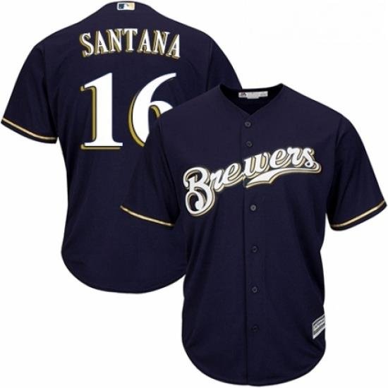 Youth Majestic Milwaukee Brewers 16 Domingo Santana Authentic White Alternate Cool Base MLB Jersey