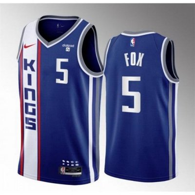 Men Sacramento Kings 5 De'Aaron Fox Blue 2023 24 City Edition Stitched Basketball Jersey