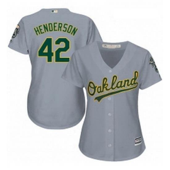 Womens Majestic Oakland Athletics 42 Dave Henderson Authentic Grey Road Cool Base MLB Jersey