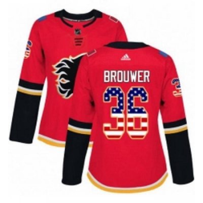 Womens Adidas Calgary Flames 36 Troy Brouwer Authentic Red USA Flag Fashion NHL Jersey