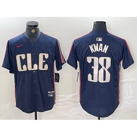 Men Cleveland Guardians 38 Steven KWan Navy 2024 City Connect Limited Stitched Baseball Jersey 1