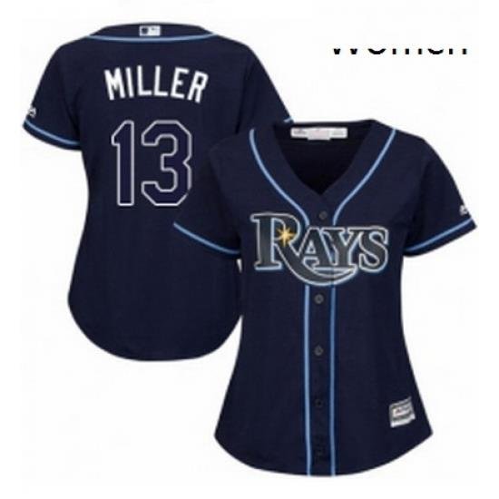 Womens Majestic Tampa Bay Rays 13 Brad Miller Replica Navy Blue Alternate Cool Base MLB Jersey