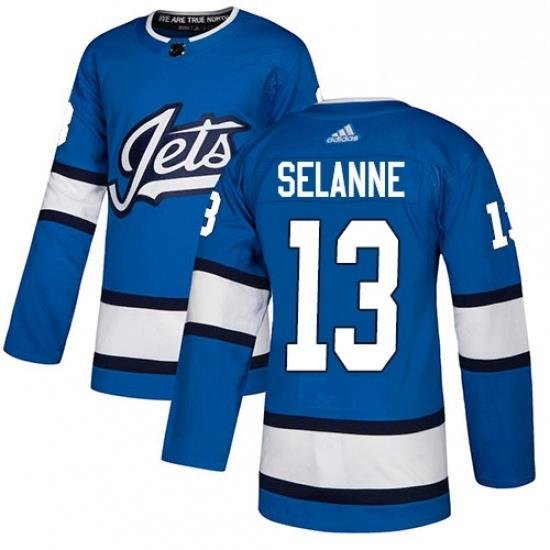 Mens Adidas Winnipeg Jets 13 Teemu Selanne Authentic Blue Alternate NHL Jersey