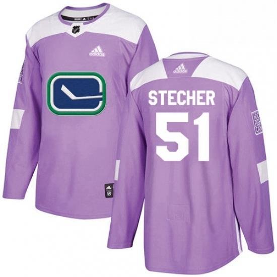 Mens Adidas Vancouver Canucks 51 Troy Stecher Authentic Purple Fights Cancer Practice NHL Jersey