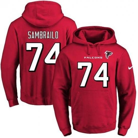 NFL Mens Nike Atlanta Falcons 74 Ty Sambrailo Red Name Number Pullover Hoodie