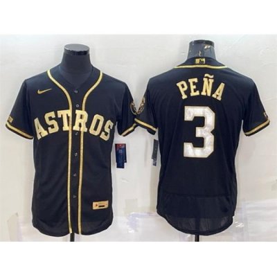 Men Houston Astros 3 Jeremy Pena Black Gold Flex Base Stitched Jersey