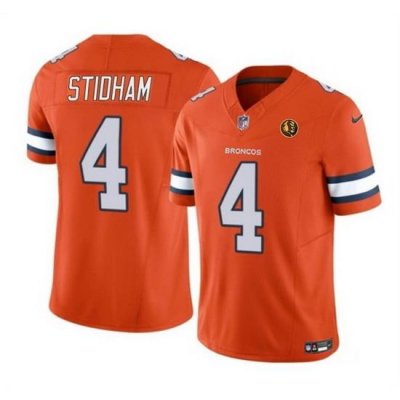 Men Denver Broncos 4 Jarrett Stidham Orange 2023 F U S E  With John Madden Patch Vapor Limited Stitched Football Jersey