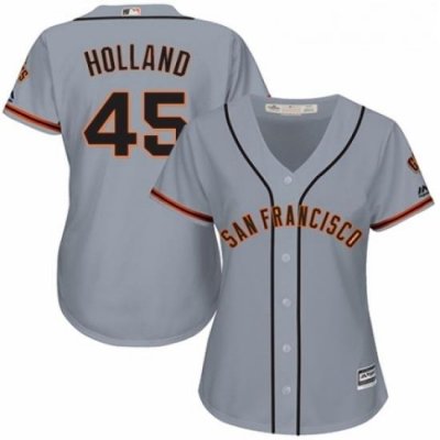 Womens Majestic San Francisco Giants 45 Derek Holland Authentic Grey Road Cool Base MLB Jersey