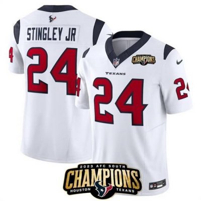 Men Houston Texans 24 Derek Stingley Jr  White 2023 F U S E  AFC South Champions Patch Vapor Untouchable Limited Stitched Football Jersey