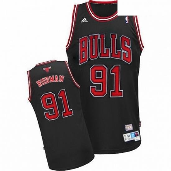 Mens Adidas Chicago Bulls 91 Dennis Rodman Swingman Black Throwback NBA Jersey