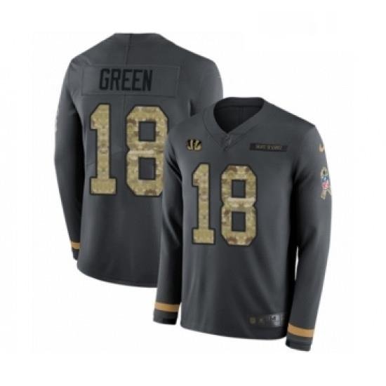 Mens Nike Cincinnati Bengals 18 AJ Green Limited Black Salute to Service Therma Long Sleeve NFL Jersey