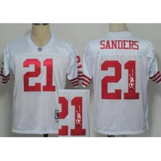 San Francisco 49ers 21 Deion Sanders White Throwback M&N Signed NFL Jerseys