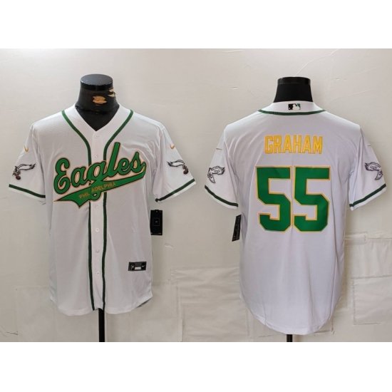 Men Philadelphia Eagles 55 Brandon Graham White Gold Cool Base Stitched Baseball Jersey