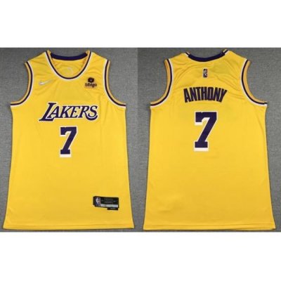 Men's Los Angeles Lakers #7 Carmelo Anthony 2021 22 City Edition Yellow Stitched Jersey