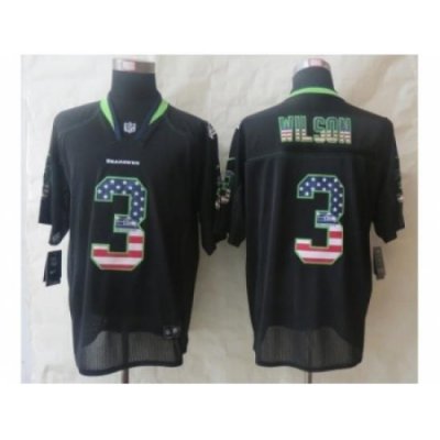 Nike Seattle SeahaWks 3 Russell Wilson Black Elite USA Flag Fashion NFL Jersey