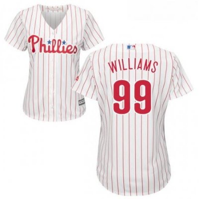 Womens Majestic Philadelphia Phillies 99 Mitch Williams Authentic WhiteRed Strip Home Cool Base MLB Jersey