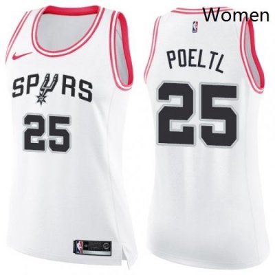 Womens Nike San Antonio Spurs 25 Jakob Poeltl Swingman White Pink Fashion NBA Jersey