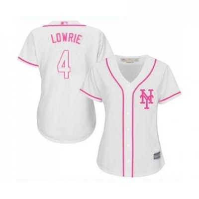 Womens New York Mets 4 Jed Lowrie Authentic White Fashion Cool Base Baseball Jersey