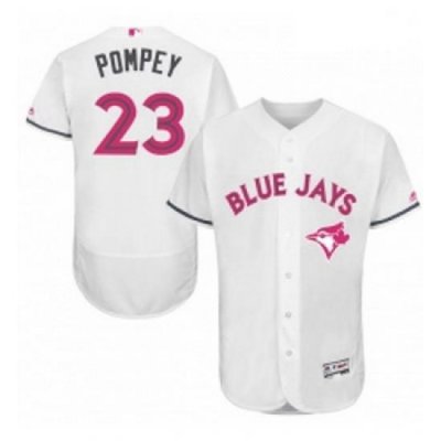 Mens Majestic Toronto Blue Jays 23 Dalton Pompey Authentic White 2016 Mothers Day Fashion Flex Base Jersey