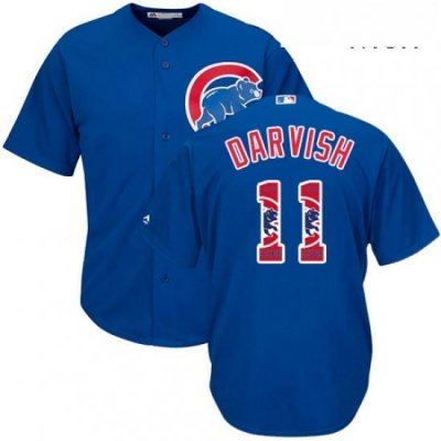 Mens Majestic Chicago Cubs 11 Yu Darvish Authentic Royal Blue Team Logo Fashion Cool Base MLB Jersey