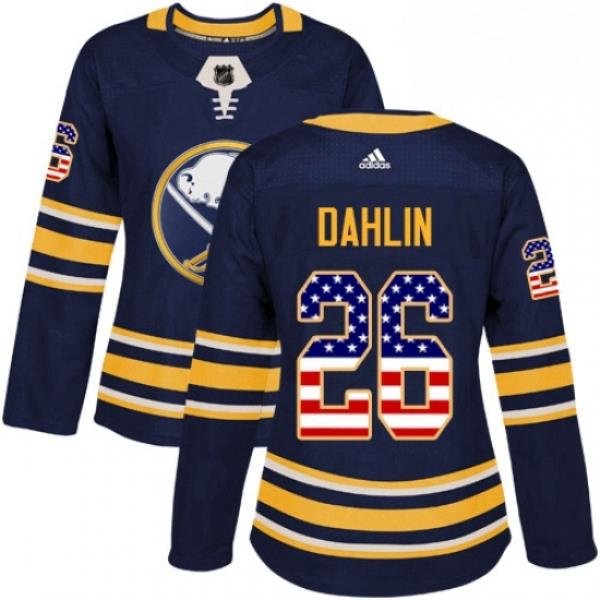 Womens Adidas Buffalo Sabres 26 Rasmus Dahlin Authentic Navy Blue USA Flag Fashion NHL Jersey