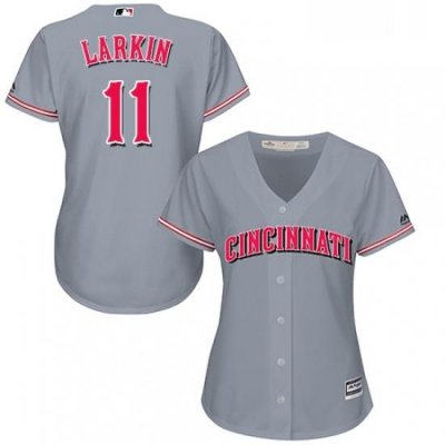 Womens Majestic Cincinnati Reds 11 Barry Larkin Authentic Grey Road Cool Base MLB Jersey