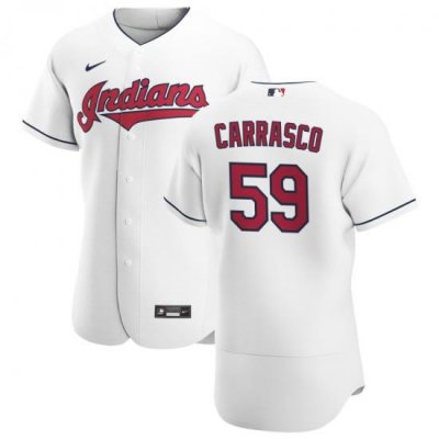 Men Cleveland Indians 59 Carlos Carrasco Men Nike White Home 2020 Flex Base Team MLB Jersey